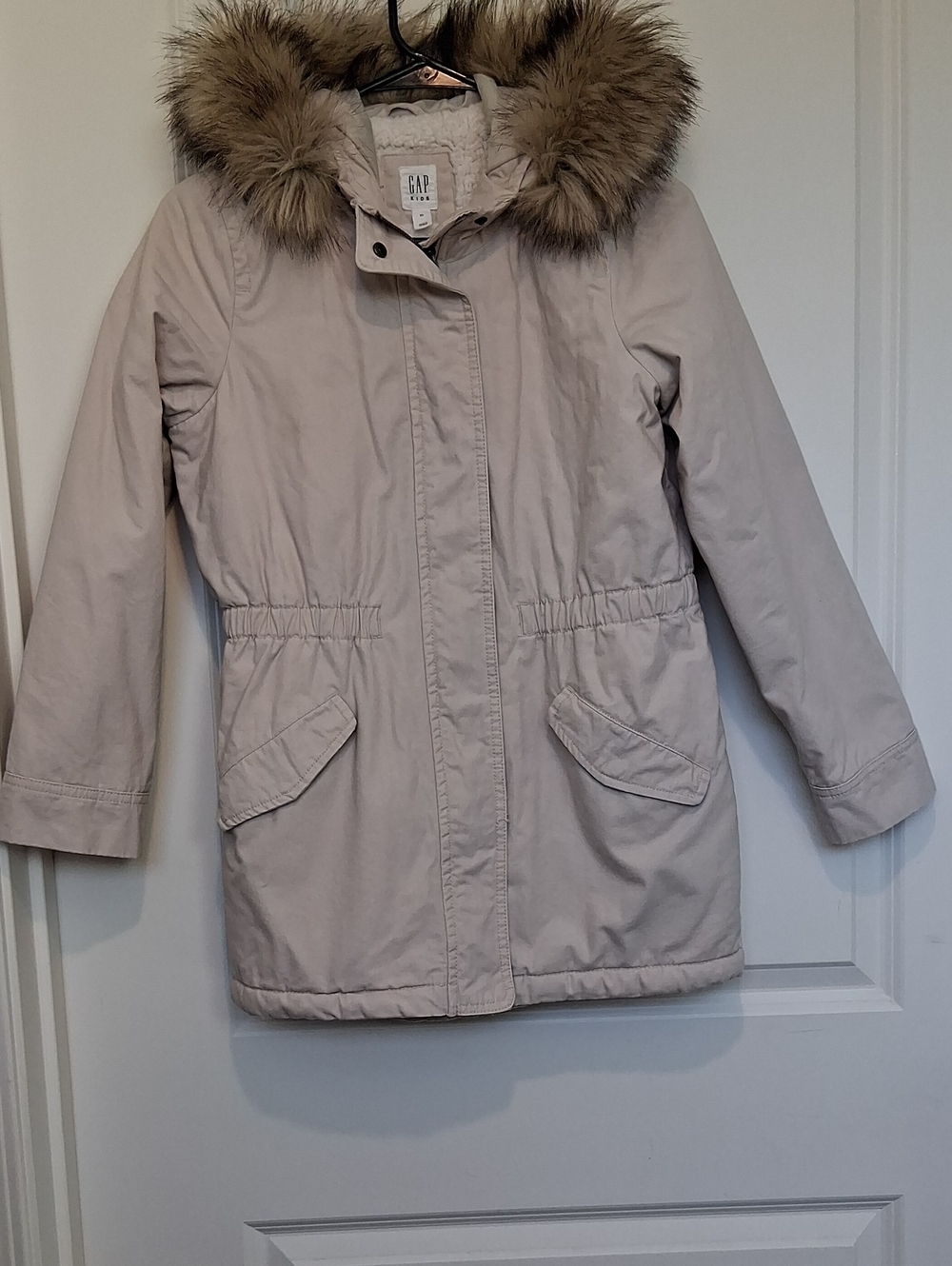 GAP Girls Beige Cream Faux-Fur Hooded Puffer Parka
